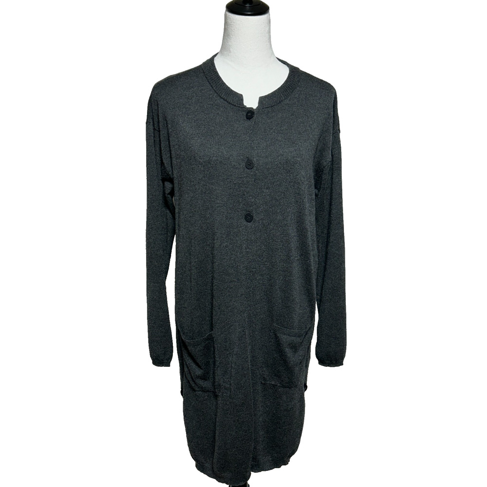J Jill Cardigan Womens Medium Gray Wool Blend 3 Button Duster‎ Sweater Pockets